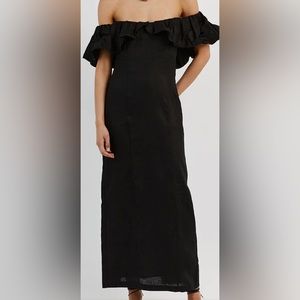 ISABELLE BLACK LINEN MIDI DRESS